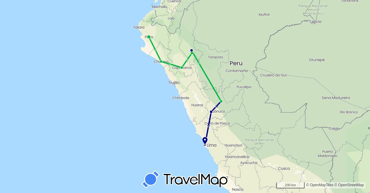 TravelMap itinerary: driving, bus in Peru (South America)